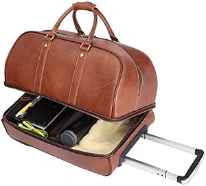 Leather Luggage Travel Duffle Bag Rolling Suitcase