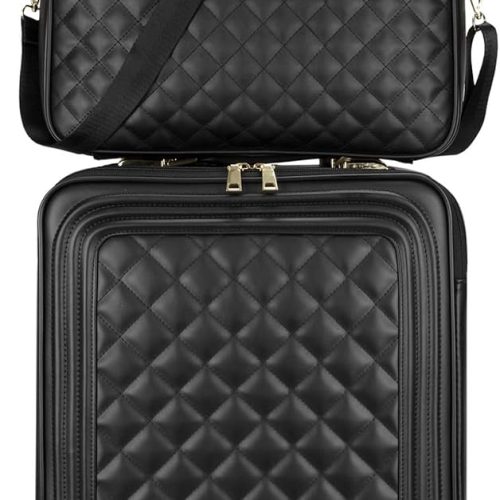 Leather Softside Carry On Luggage with Double Spinner Wheels