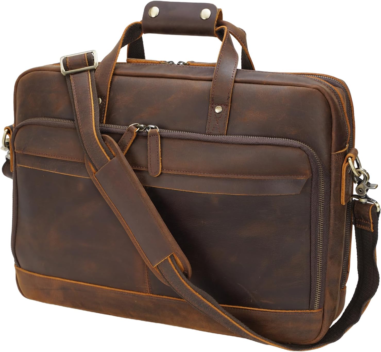 Leather Briefcase for Men Laptop Crossbody Messenger Bag