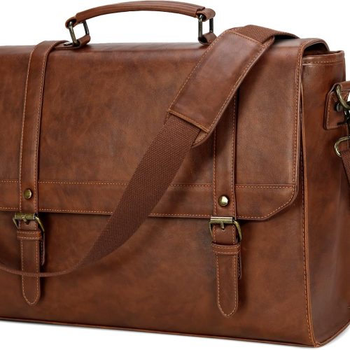 Mens Vintage Leather Waterproof Laptop Briefcase Messenger Bag