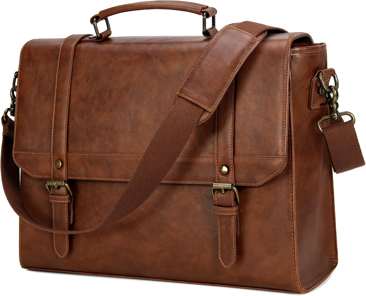 Mens Vintage Leather Waterproof Laptop Briefcase Messenger Bag
