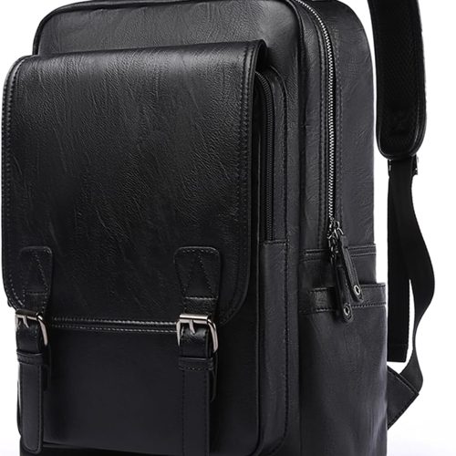 Leather Backpack with Vintage Flap and Waterproof School Bag