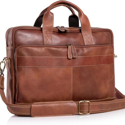 Leather Briefcase Laptop Messenger Bag for Office Use